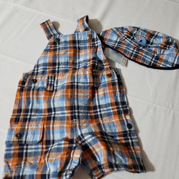 Gymboree Swim School 3-6 or 6-12 month NWT hat with chin strap & overalls Outfit - Picture 1 of 4